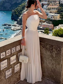 Vestido Longo Off White Plissado Modern Keisy