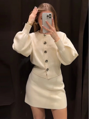 Conjunto Casaco Manga Bufante e Saia Curta Modern Mabel