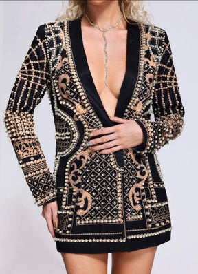 Maxi Blazer Bordado com Aplicações de Pedrarias Modern Milena