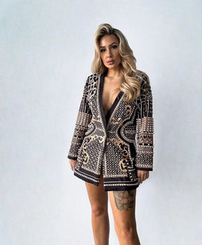 Maxi Blazer Bordado com Aplicações de Pedrarias Modern Milena